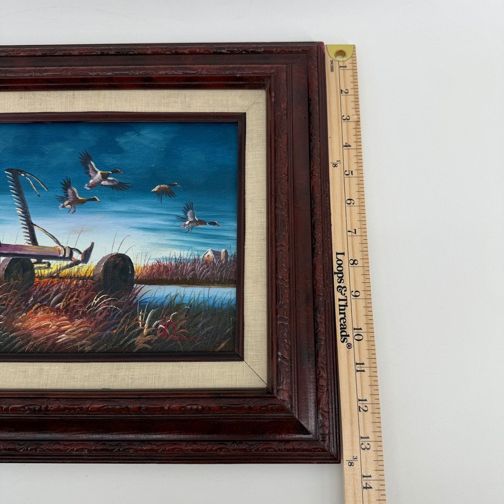 Signed Vintage Framed Duck Marsh Painting Wildlife Cabin Lodge Decor 15.5x13.5 - Picture 6 of 11